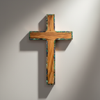 Wall Cross, 6.3", 14 Stations Engraved, Holy Land Olive Wood with Mother of Pearl