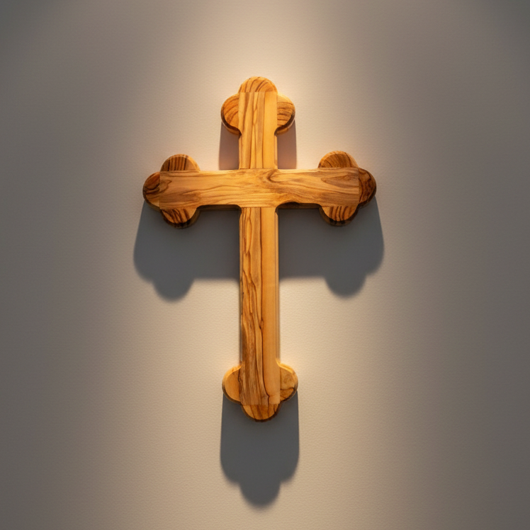 Wall Cross, 13", Budded, Made from Holy Land Olive Wood