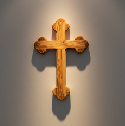 Wall Cross, 13", Budded, Made from Holy Land Olive Wood