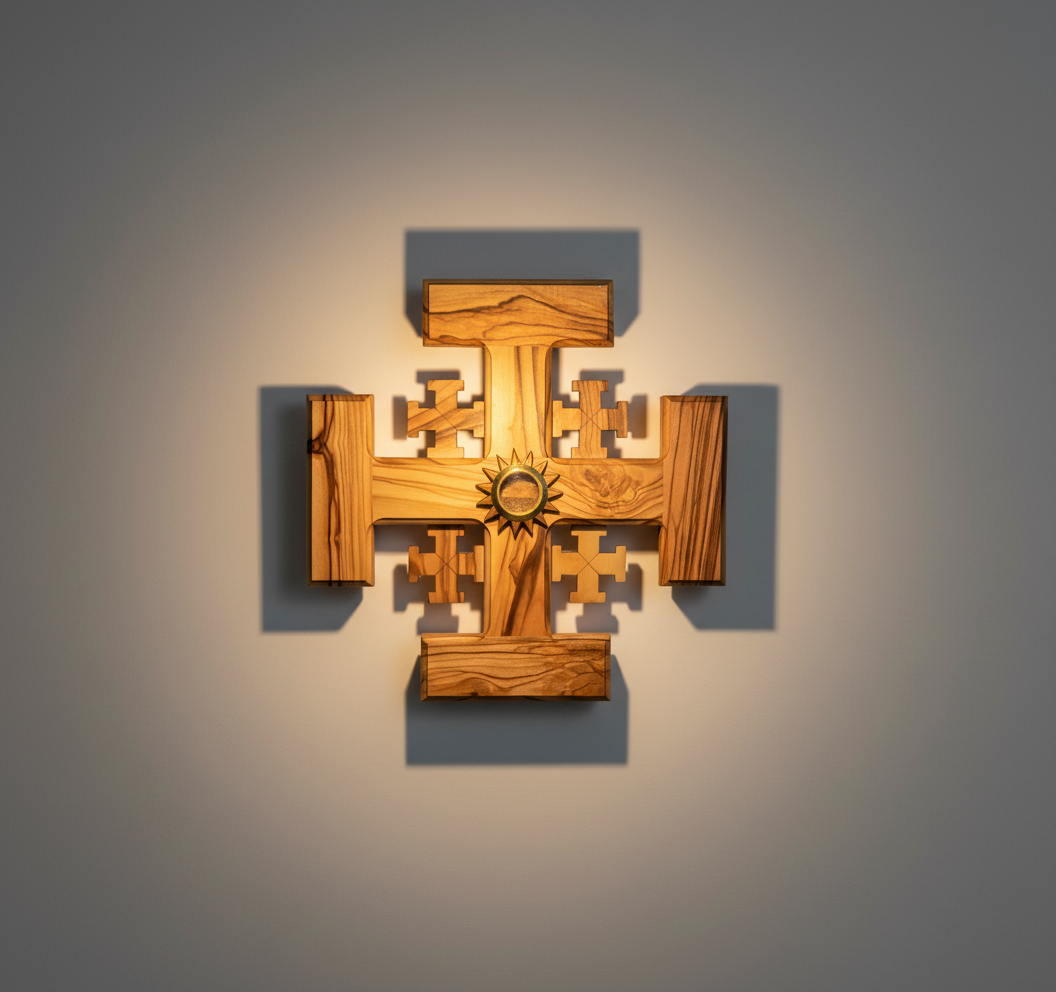 Jerusalem Wall Cross, 7.5" , Made from Holy Land Olive Wood