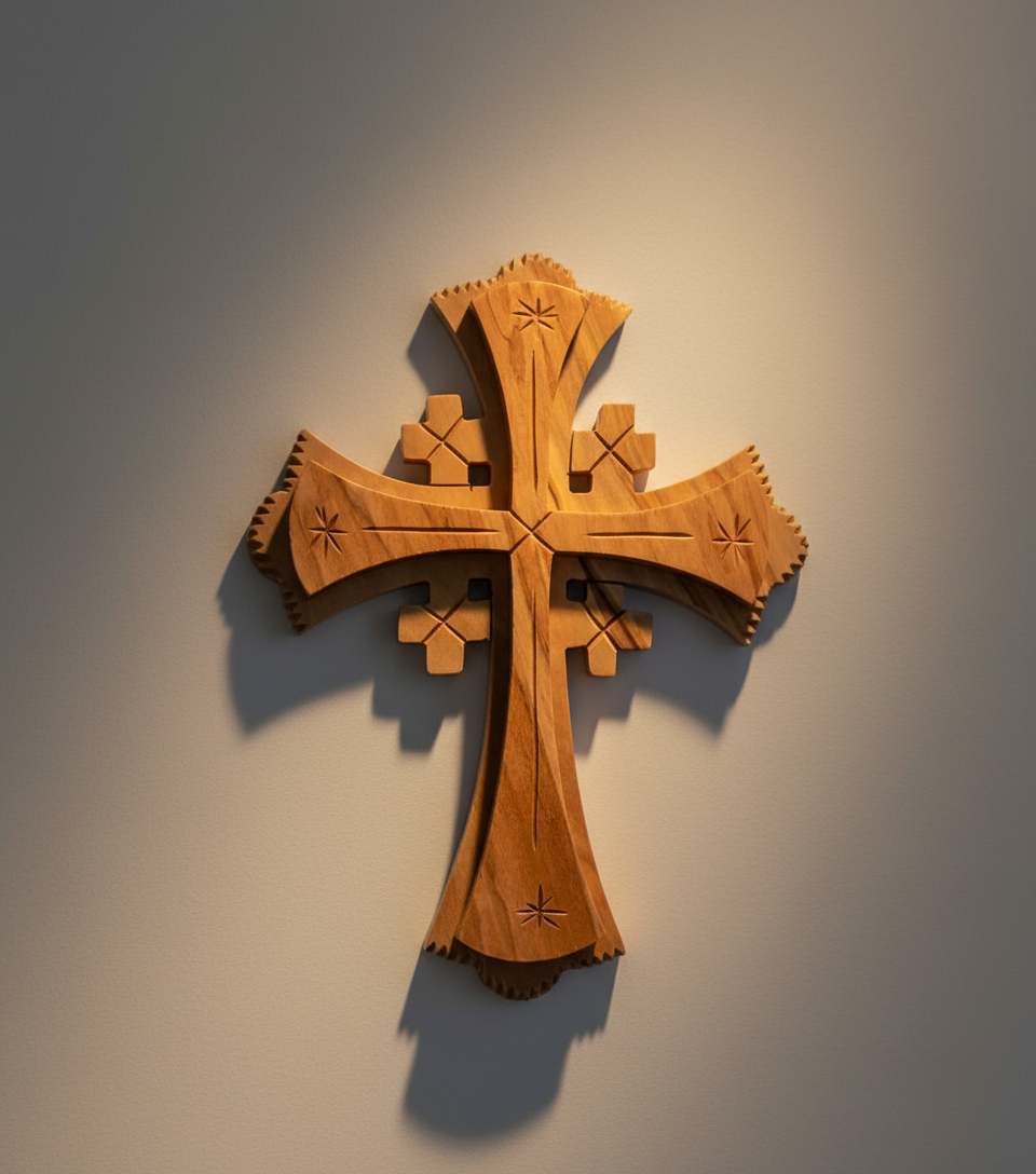 Jerusalem Wall Cross, 6.1" , Holy Land Olive Wood