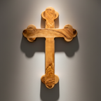 Wall Cross, 15.4", Budded, 14 Stations Engraved, Holy Land Olive Wood