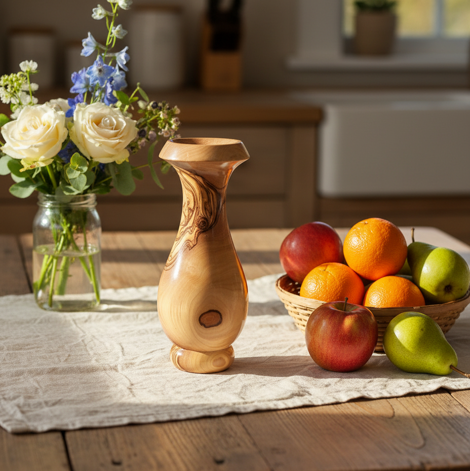 Olive Wood Vase for Flowers , 6" Tall