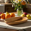 Olive wood tableware hand made in Bethlehem, front view of the olive wood masterpiece