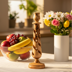 Olive Wood Candle Holder with Hollow Twist, 10" Tall