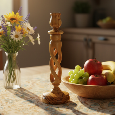 Candle Holder with Hollow Twist, 9.3" Tall from Holy Land Olive Wood