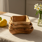 Olive wood tableware hand made in Bethlehem, front view of the olive wood masterpiece