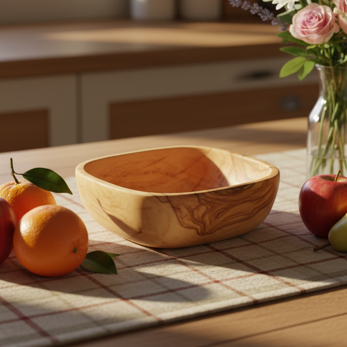 Hand carved square olive wood bowl from Bethlehem