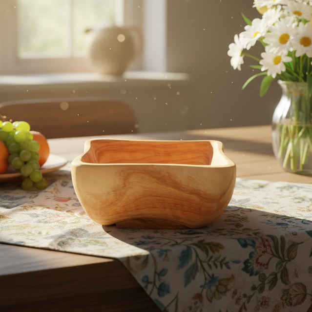Hand carved teak square olive wood bowl from Bethlehem
