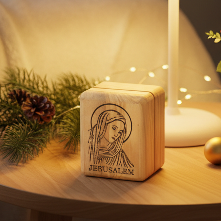 Rosary or Ring Box Holder with Virgin Mary,  Jerusalem Holy Land Olive Wood