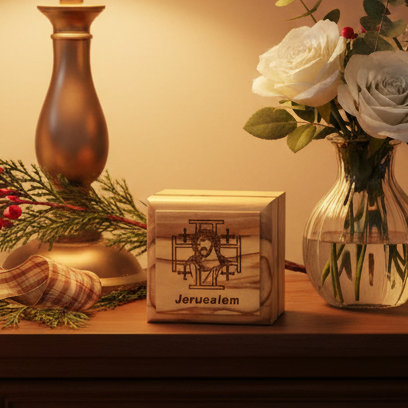 Jesus Christ, Jerusalem Cross Wooden Rosary Holder