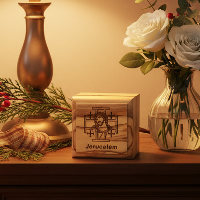 Jesus Christ, Jerusalem Cross Wooden Rosary Holder