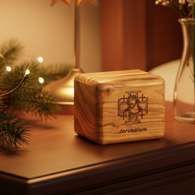 Jesus Christ Wooden Rosary Holder (Jerusalem Cross) Square Rounded-Corners