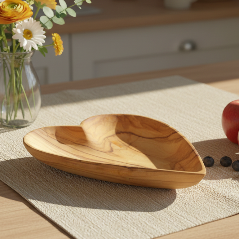 Olive Wood Heart Shaped Plate