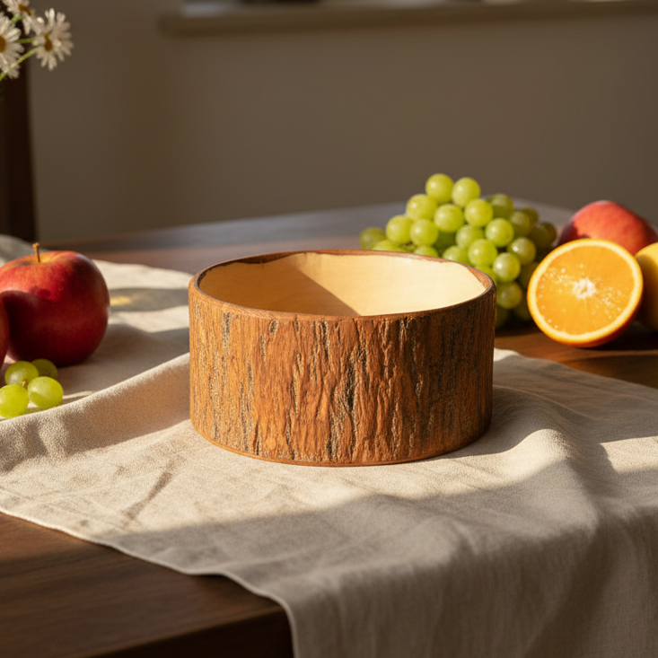 Olive wood tableware hand made in Bethlehem, front view of the olive wood masterpiece