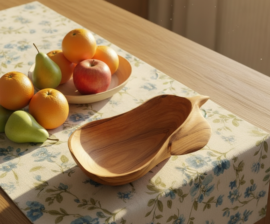 Carved Wooden Pear Shaped Plate