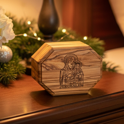 Virgin Mary with Baby Jesus Christ, , Octagon Rosary Holder