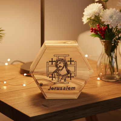 Jesus Christ Wooden Rosary Holder (Jerusalem), Hexagon