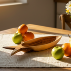 Olive wood tableware hand made in Bethlehem, front view of the olive wood masterpiece