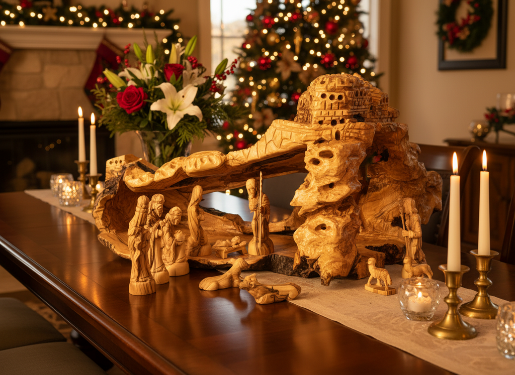 Unique Natural Olive Wood Nativity Scene from Olive Wood in Bethlehem