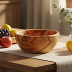 Hand carved round olive wood serving bowl from Bethlehem