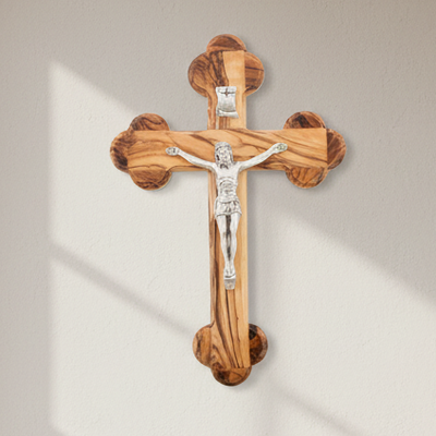5.5" Wall Crucifix, Handmade w/ 14 Stations of Cross Engraved on Back