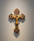 15.4" Wall Crucifix, Cross w/ Hand Carved Corpse, Olive Wood and Abalone, 5 Holy Land Essences
