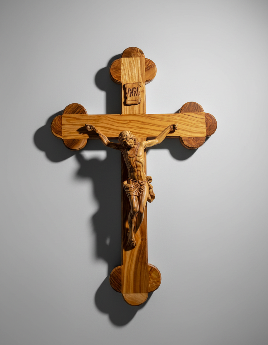 20"  Budded Crucifix and Corpus Hand Carved Olive Wood