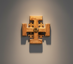 Olive wood wall cross hand carved in Bethlehem, front view of the olive wood masterpiece