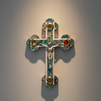 5.5" Wall Crucifix, Olive Wood with Mother of Pearl from Holy Land