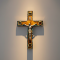 Olive wood crucifix hand carved in Bethlehem, 6.3 inch front view of the olive wood masterpiece