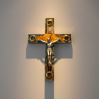 Olive wood crucifix hand carved in Bethlehem, 6.3 inch front view of the olive wood masterpiece