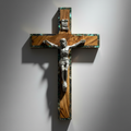 7.9" Crucifix, Wooden Cross with Mother of Pearl