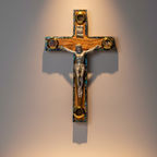 7.9" Crucifix, Wooden Carved Cross w/ Mother of Pearl