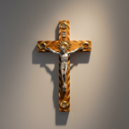 9.8" Crucifix, Cross with Mahogany and Clear Pine w/ 5 Holy Essences from Holy Land