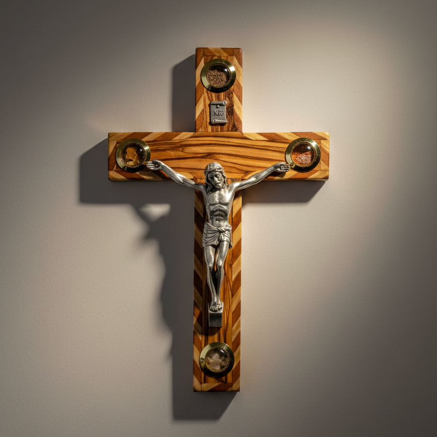 6.3" Crucifix, Olive Wood with Mahogany from Holy Land
