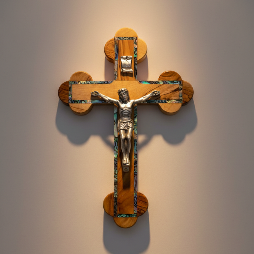 8.7" Wooden and Mother of Pearl Crucifix