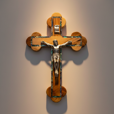 8.7" Wooden and Mother of Pearl Crucifix