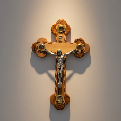 8.7" Crucifix, Budded Cross , 4 Holy Essences (Colorful)