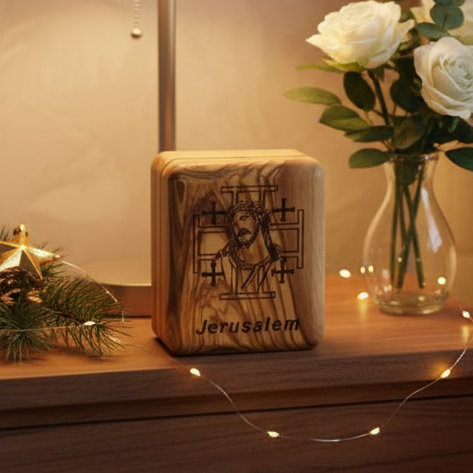 Jesus Christ Olive Wood Box (Jerusalem Cross)