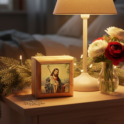 Square "The Good Shepherd"  Jesus Christ  Hand Carved Olive Wood Box