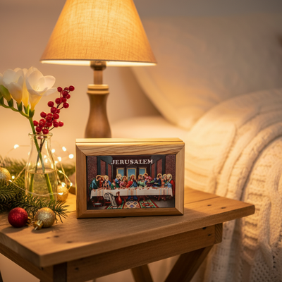 Lord's Last Supper Printed Hand Carved Olive Wood Box (Jerusalem)