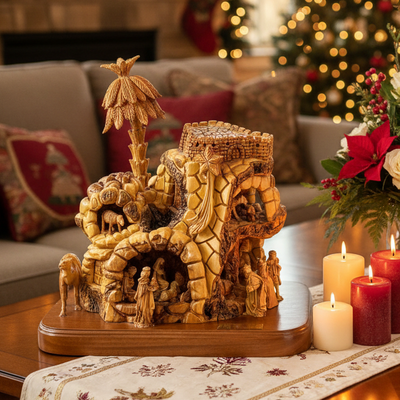 Rare and Unique Nativity Scene Set, 21" Wooden Art Sculpture