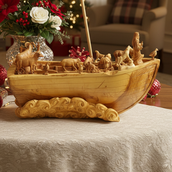 Noah's Ark with Carved Animals Figurines, 34