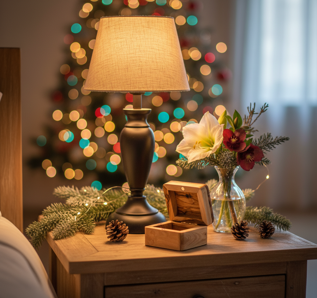 Rosary Box with Mother of Pearl Cross, Holy Land Olive Wood, Magnet to Shut, Handmade from Holy Land Olive Wood in Bethlehem