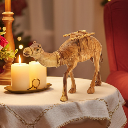 Wooden Camel w/ Harness, 4.7" Hand Carved from Bethlehem