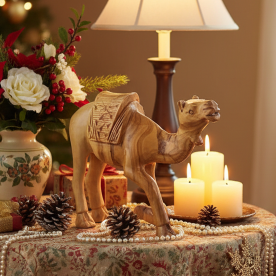 religious olive wood statue hand carved in Bethlehem, 5.1 inch front view of the olive wood masterpiece