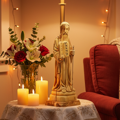 Moses with Staff, 11" Statue from Holy Land Olive Wood