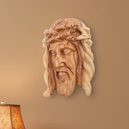 Jesus Christ statue hand carved from Bethlehem olive wood, 7.9 inch front view of the olive wood masterpiece