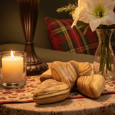 Wooden Hearts Set of 5. Made from Holy Land Olive Wood